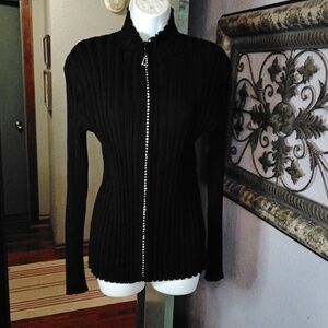 EUC Belldini exquisite black sweater front rhinestone zipper/ sexy-Sz XL